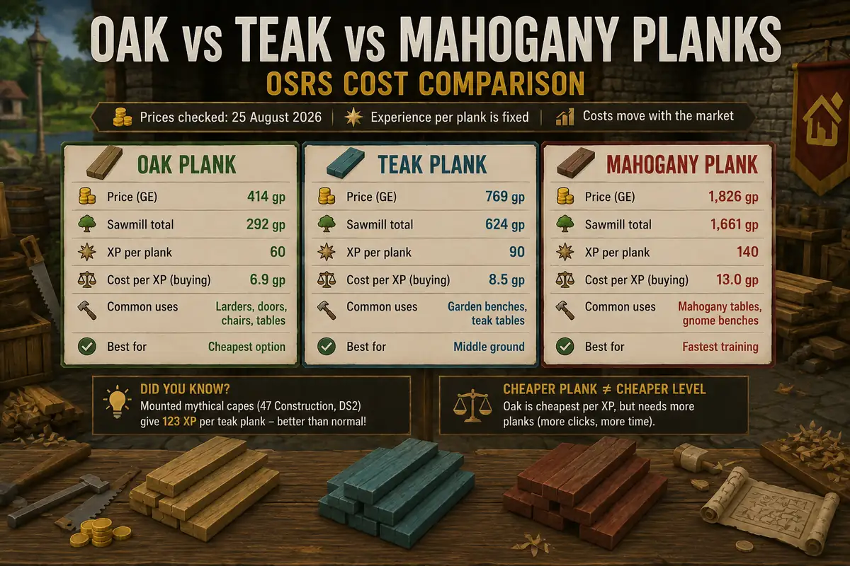 Oak vs Teak vs Mahogany Planks: OSRS Cost Comparison