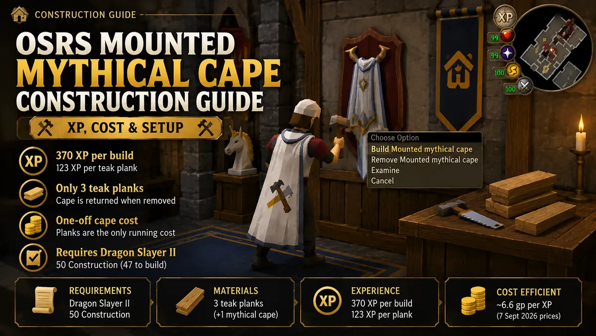 OSRS Mounted Mythical Cape Construction Guide: XP, Cost & Setup